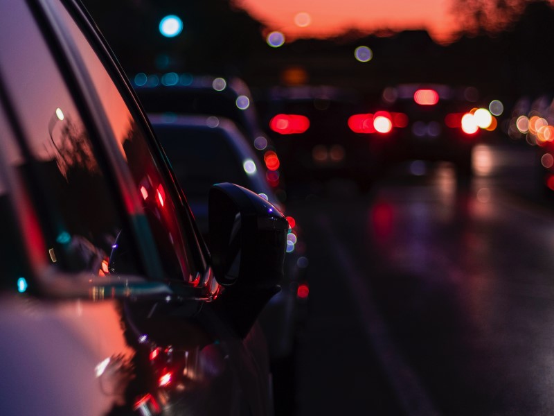 Traffic queue in the evening