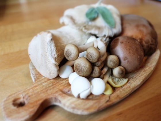 Fungi selection on kitchen board