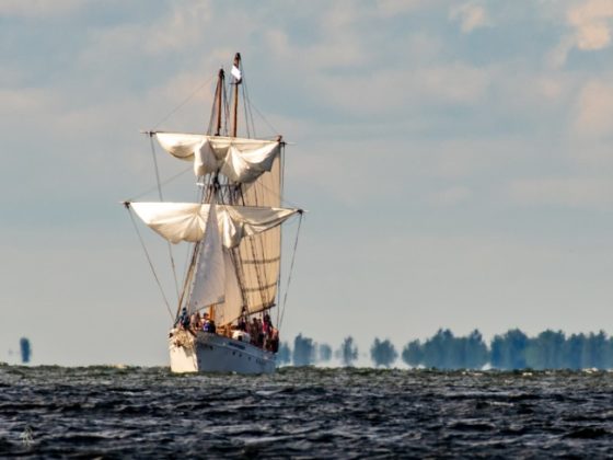 A Brigantine ship at sea