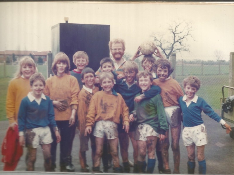 Former headteacher Steve Bicknell with the football team